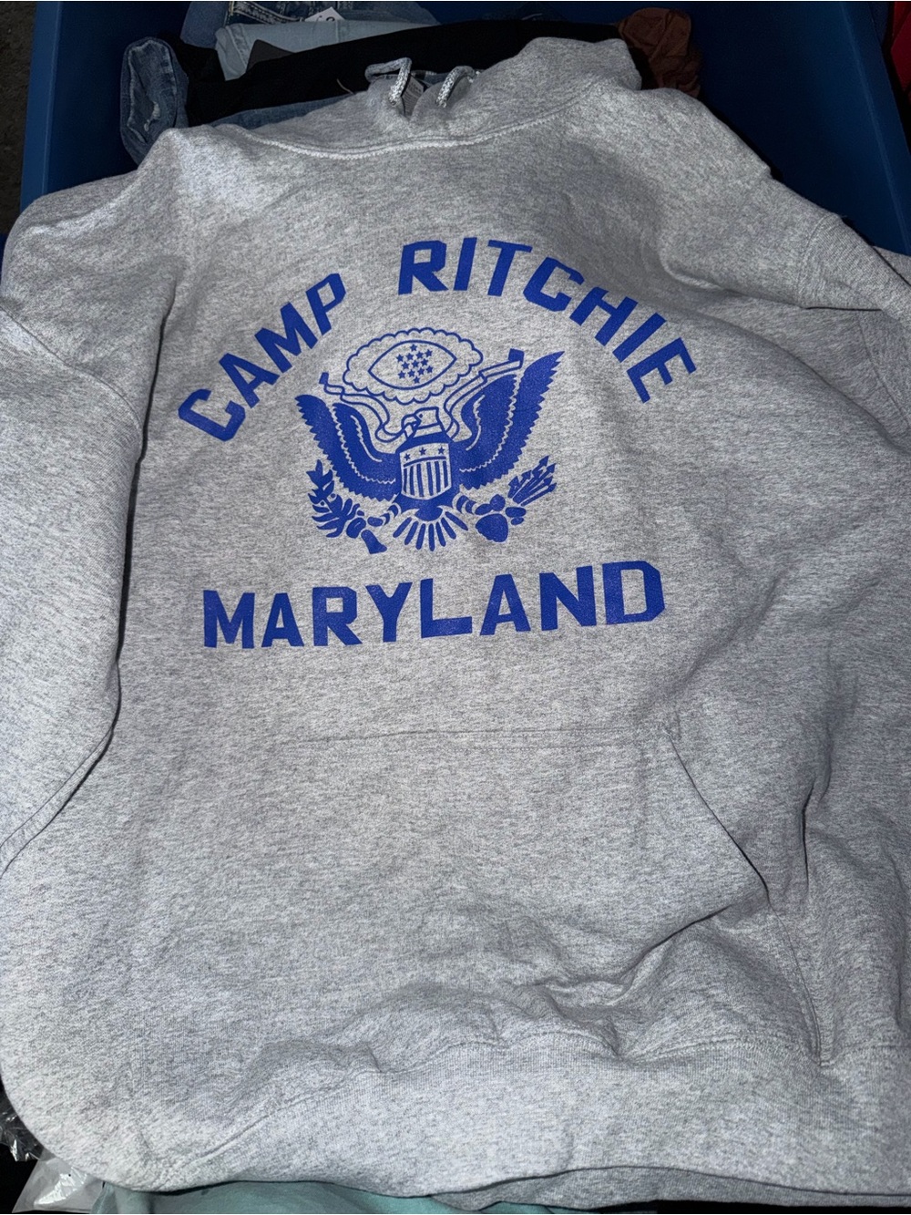 Camp Ritchie Maryland Kids mens Hoodie with Blue Print
